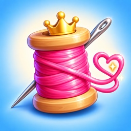 App icon: a pink thread spool with a golden crown